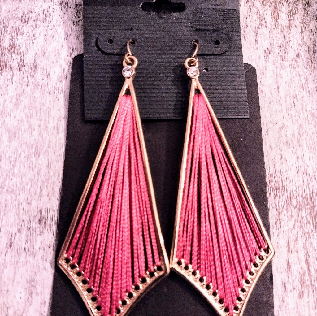 Pink And Gold Studded Drop Earrings